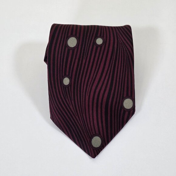 Alan Cherry San Babila Silk Tie Wine Black W/Beige Circles Italy VTG W 3.5 L 56" - Picture 14 of 14